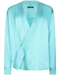 Chemise à manches longues en soie turquoise Dolce & Gabbana