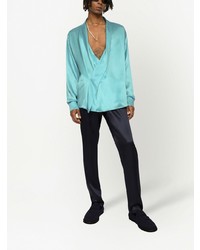 Chemise à manches longues en soie turquoise Dolce & Gabbana
