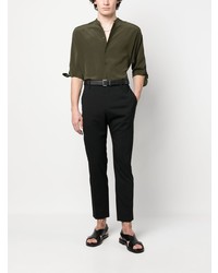 Chemise à manches longues en soie vert foncé Saint Laurent