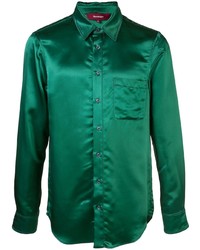 Chemise à manches longues en soie verte