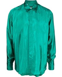 Chemise à manches longues en soie verte MSGM