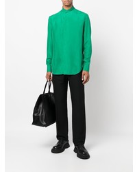 Chemise à manches longues en soie verte Emporio Armani