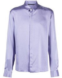 Chemise à manches longues en soie violet clair