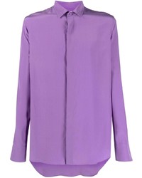 Chemise à manches longues en soie violet clair Valentino