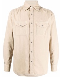 Chemise à manches longues en velours côtelé beige Tom Ford