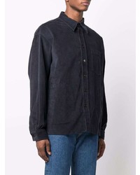 Chemise à manches longues en velours côtelé bleu marine Acne Studios