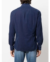 Chemise à manches longues en velours côtelé bleu marine Brunello Cucinelli