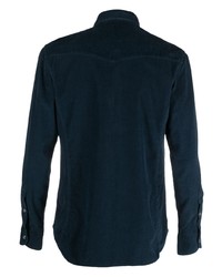 Chemise à manches longues en velours côtelé bleu marine Tom Ford