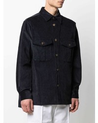 Chemise à manches longues en velours côtelé bleu marine Loewe