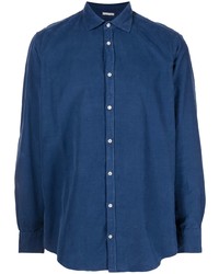 Chemise à manches longues en velours côtelé bleu marine Massimo Alba