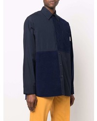 Chemise à manches longues en velours côtelé bleu marine Marni