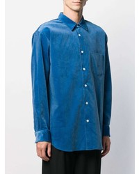 Chemise à manches longues en velours côtelé bleue Comme Des Garcons SHIRT