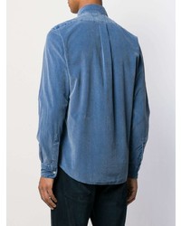 Chemise à manches longues en velours côtelé bleue Aspesi