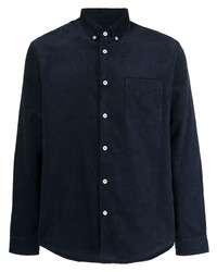 Chemise à manches longues en velours côtelé brodée bleu marine