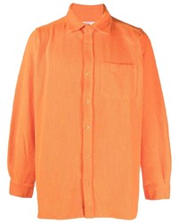 Chemise à manches longues en velours côtelé brodée orange
