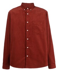 Chemise à manches longues en velours côtelé brodée rouge