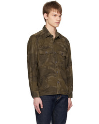 Chemise à manches longues en velours côtelé camouflage olive Tom Ford