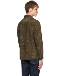 Chemise à manches longues en velours côtelé camouflage olive Tom Ford