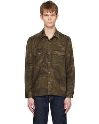 Chemise à manches longues en velours côtelé camouflage olive Tom Ford