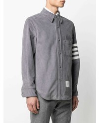 Chemise à manches longues en velours côtelé gris foncé Thom Browne