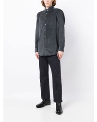 Chemise à manches longues en velours côtelé gris foncé Brioni