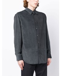 Chemise à manches longues en velours côtelé gris foncé Brioni