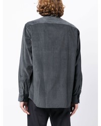 Chemise à manches longues en velours côtelé gris foncé Brioni