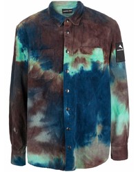 Chemise à manches longues en velours côtelé imprimé tie-dye bleu marine