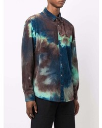 Chemise à manches longues en velours côtelé imprimé tie-dye bleu marine Mauna Kea