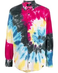 Chemise à manches longues en velours côtelé imprimé tie-dye multicolore