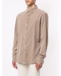 Chemise à manches longues en velours côtelé marron clair Brunello Cucinelli