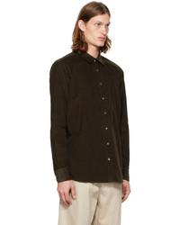 Chemise à manches longues en velours côtelé marron foncé Moncler