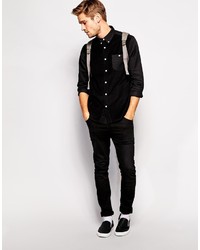 Chemise à manches longues en velours côtelé noire Asos