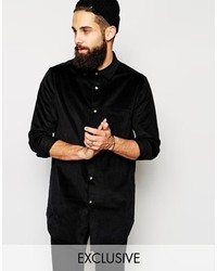 Chemise à manches longues en velours côtelé noire Reclaimed Vintage