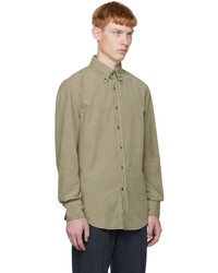 Chemise à manches longues en velours côtelé olive Brunello Cucinelli