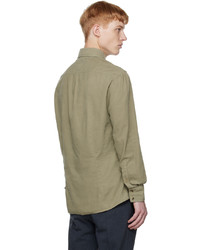 Chemise à manches longues en velours côtelé olive Brunello Cucinelli