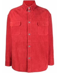 Chemise à manches longues en velours côtelé rouge 424