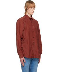 Chemise à manches longues en velours côtelé rouge Zegna