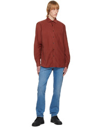 Chemise à manches longues en velours côtelé rouge Zegna