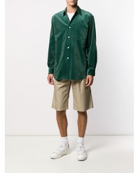 Chemise à manches longues en velours côtelé vert foncé Comme Des Garcons SHIRT