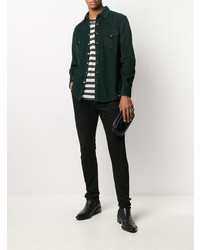 Chemise à manches longues en velours côtelé vert foncé Saint Laurent