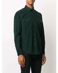 Chemise à manches longues en velours côtelé vert foncé Saint Laurent