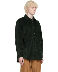 Chemise à manches longues en velours côtelé vert foncé King & Tuckfield
