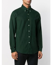 Chemise à manches longues en velours côtelé vert foncé Ralph Lauren