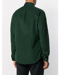 Chemise à manches longues en velours côtelé vert foncé Ralph Lauren