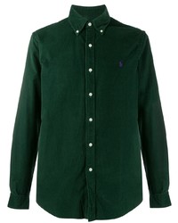 Chemise à manches longues en velours côtelé vert foncé Ralph Lauren