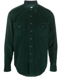 Chemise à manches longues en velours côtelé vert foncé Saint Laurent