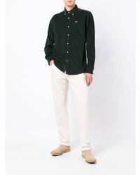 Chemise à manches longues en velours côtelé vert foncé Barbour