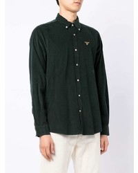 Chemise à manches longues en velours côtelé vert foncé Barbour