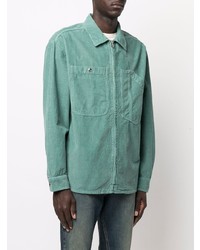 Chemise à manches longues en velours côtelé vert menthe Diesel